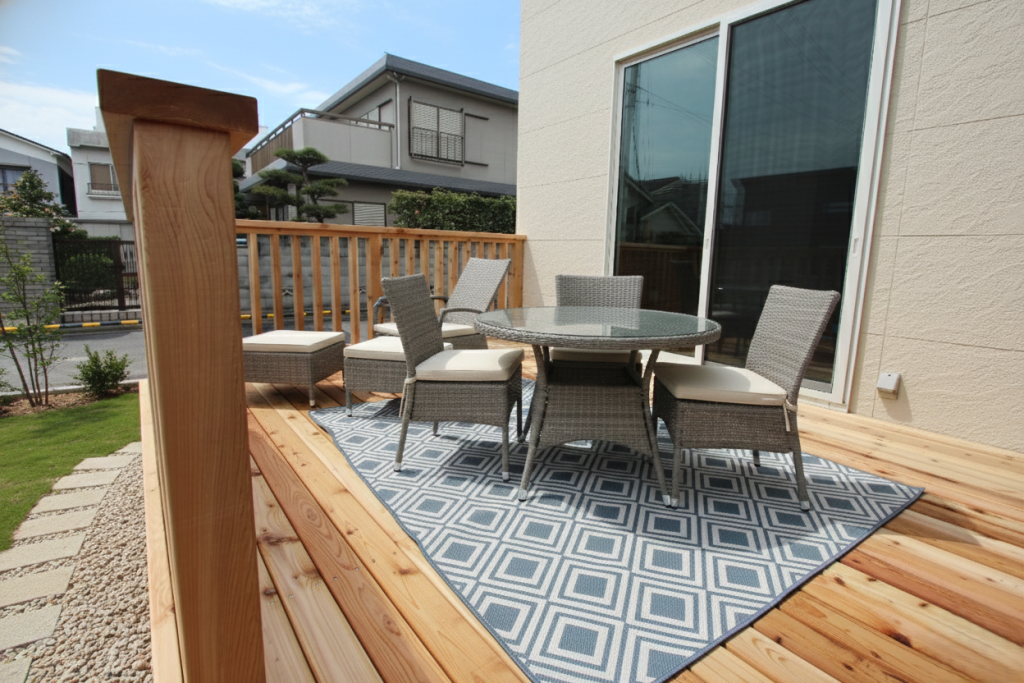 アースハウジング株式会社 一級建築士事務所 庭とウッドデッキでつながる、心地よい住まい